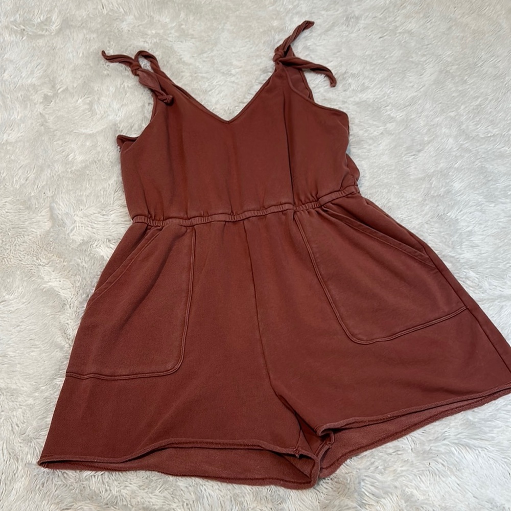 aerie Rust Brown Tie-Shoulder Romper